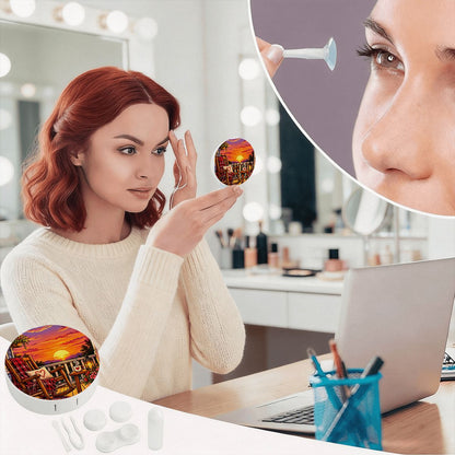 Round Travel Contact Lens Case Sunset