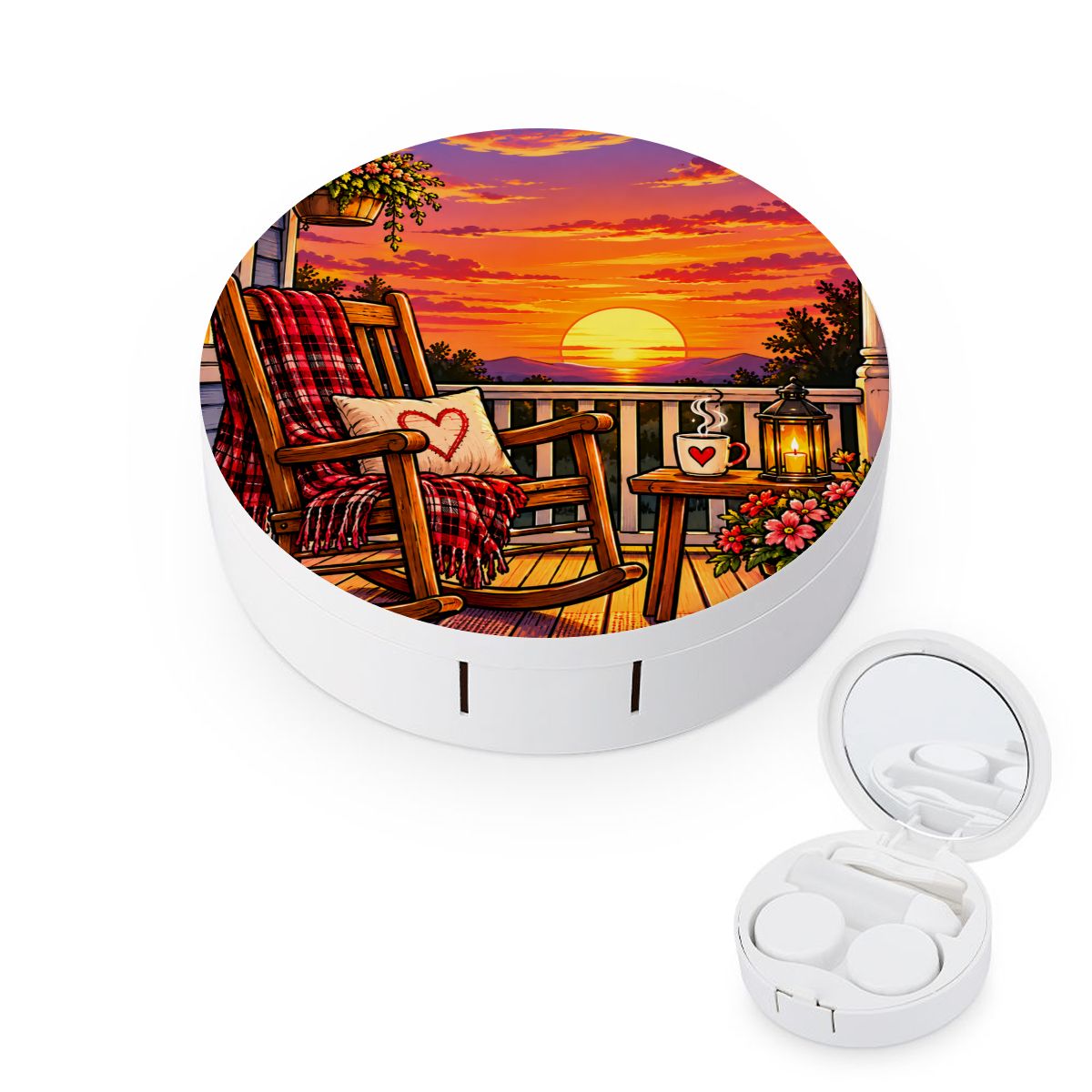Round Travel Contact Lens Case Sunset