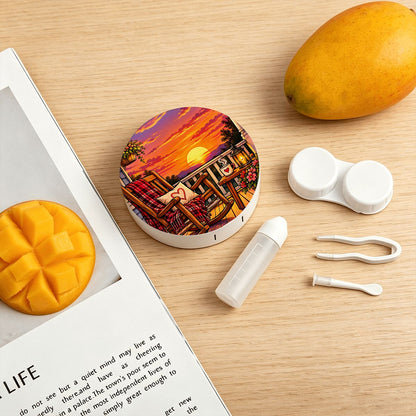 Round Travel Contact Lens Case Sunset